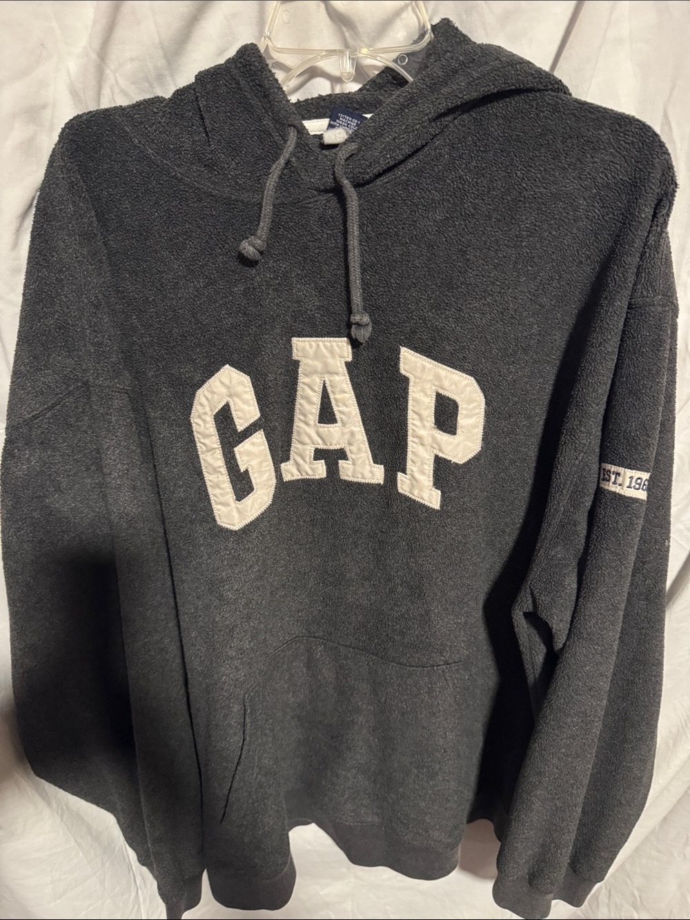 GAP Vintage Big Logo Men's Charcoal Gray Hooded Sweatshirt